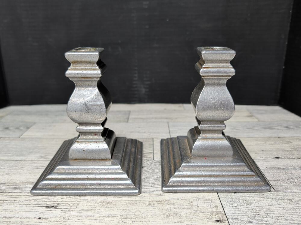 2 Candle Stick Holders 5” Unbranded Unique Shape And Heavy Metal